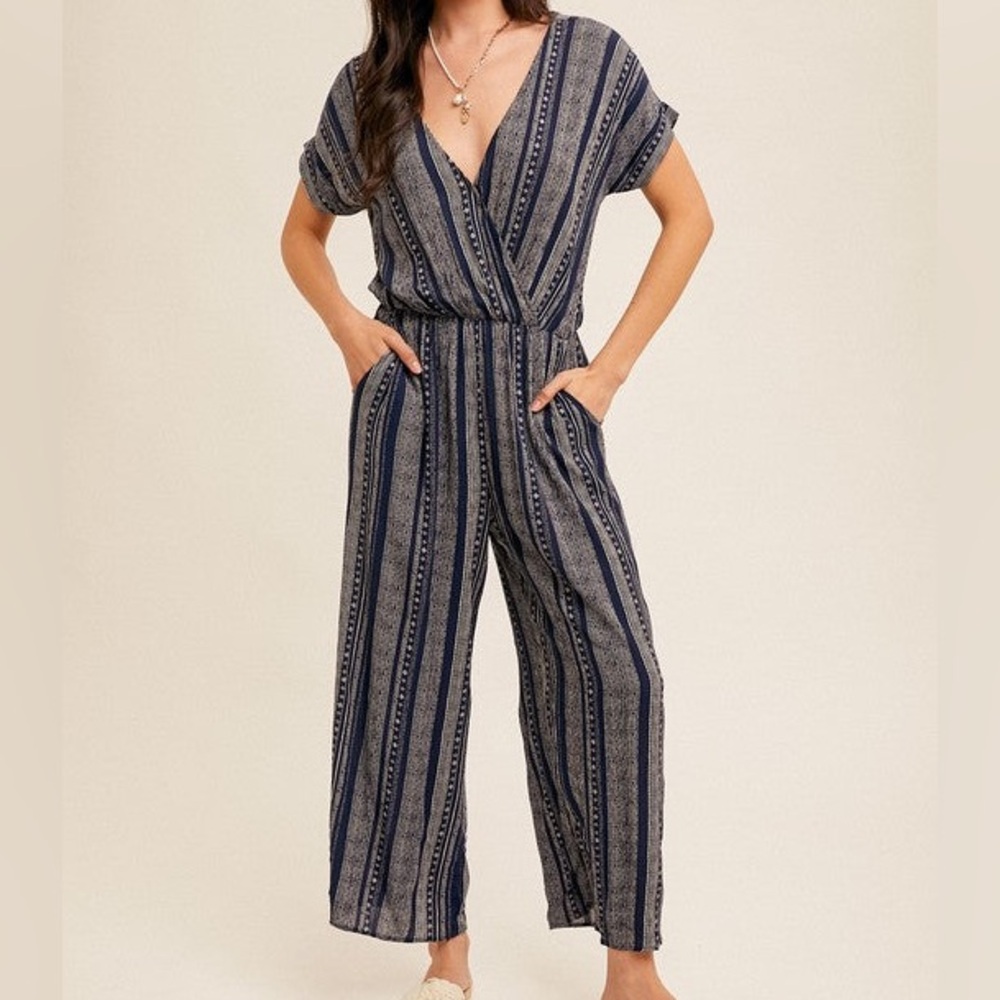 Navy Tribal Stripe Jumpsuit